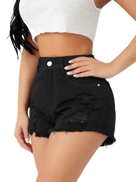 

petite ripped raw hem denim shorts e8tb#, White;black