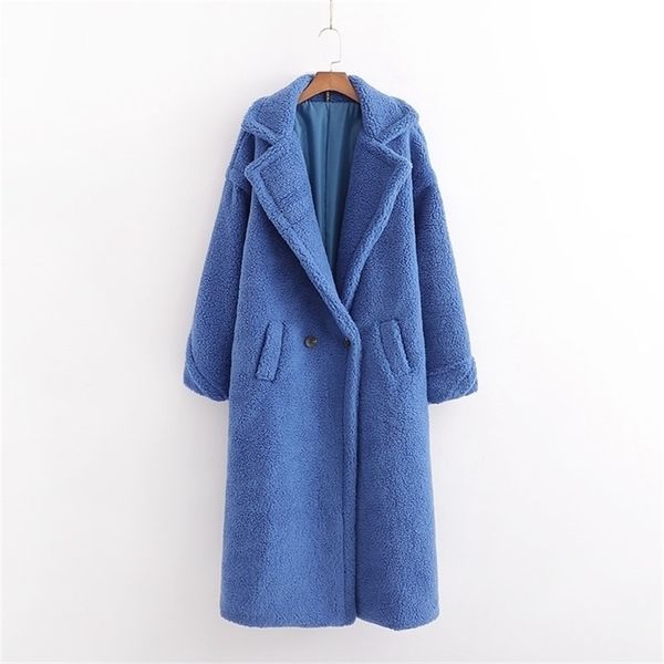 

autumn winter women royal blue teddy coat stylish female thick warm cashmere jacket casual girls streetwear 201221, Black