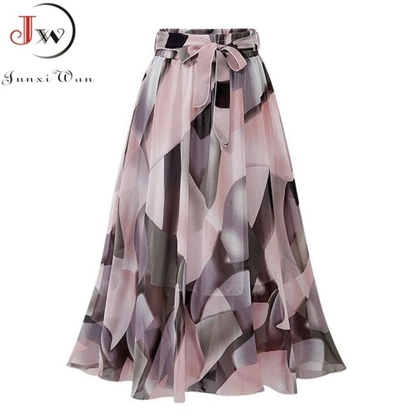 

vintage floral print chiffon skirts women sprint summer korean a line pink streetwear high waist ladies midi skirt 220701, Black