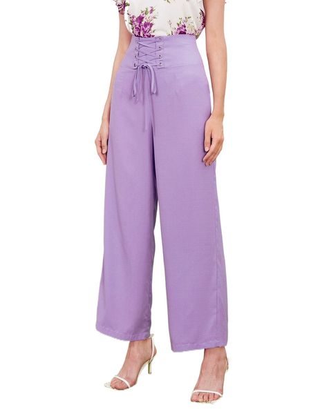 

lace up waist wide leg pants a22i#, Black;white