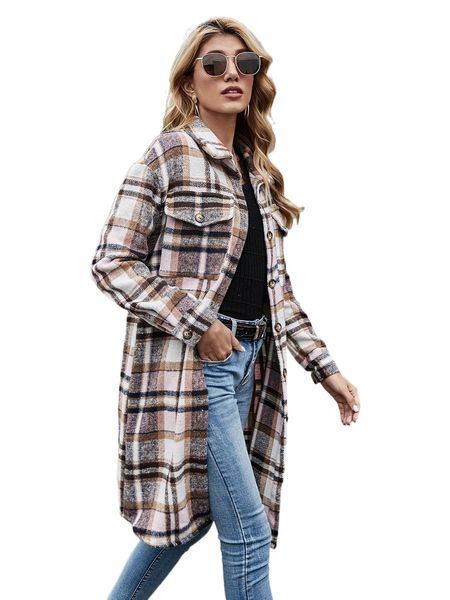 

plaid flap pocket overcoat 07uk#, Black