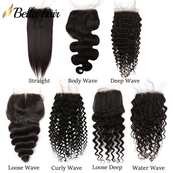 11A Top Virgin Human Hair Lace Closure 4x4 Прямая объемная волна Свободная глубокая вьющаяся волна воды Натуральная волнистая 8-20-дюймовая застежка Качественная полная кутикула Свободная часть Предварительно выщипанная