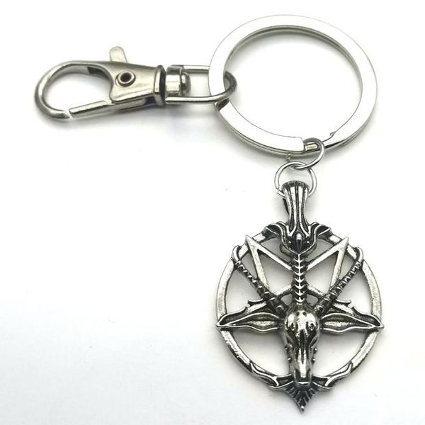 

baphomet earrings with pentagram pan god skull goat head pendant satan devil mysterious keychain, Silver