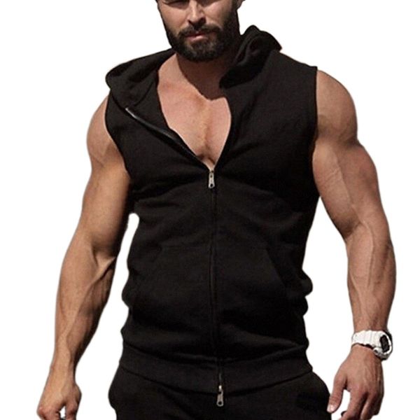 

men's tank vest undershirt solid color hooded street casual zipper sleeveless lightweight fashion breathable comfortable wine black gr, White;black