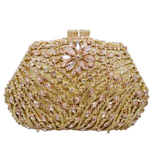 Bolsas noturnas Xiyuan Champagne Gold Red Black Women Diamond Party Saco Crystal Hollow Out Floral Bolsa Bolsa de noiva de casamento