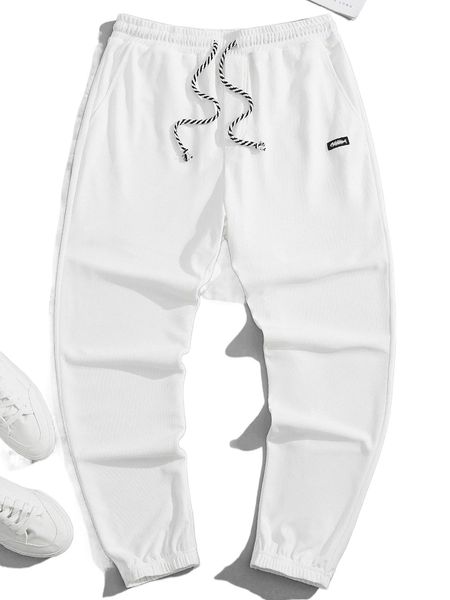 

men patch detail drawstring waist sweatpants 42um#, Black