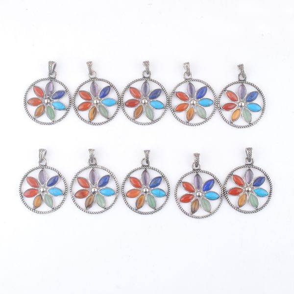 

reiki chakra pendant multicolor natural gemstone beads leaf flower round healing charm women man jewelry dn3267, Silver