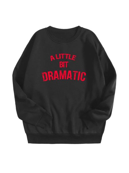 

slogan graphic drop shoulder thermal pullover d3sl#, Black