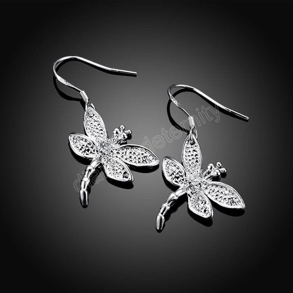 

jewelry 925 silver color dangle earring fashion woman crystal dragonfly earrings gifts for girlfriends