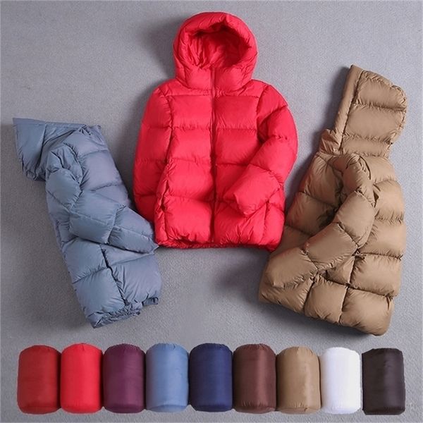 

winter woman ultralight down jacket hooded thick warm coat female duck down parka for women portable outerwear overcoat 201209, Black