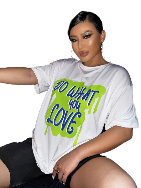 

sxy slogan graphic drop shoulder tee j2gi#, White