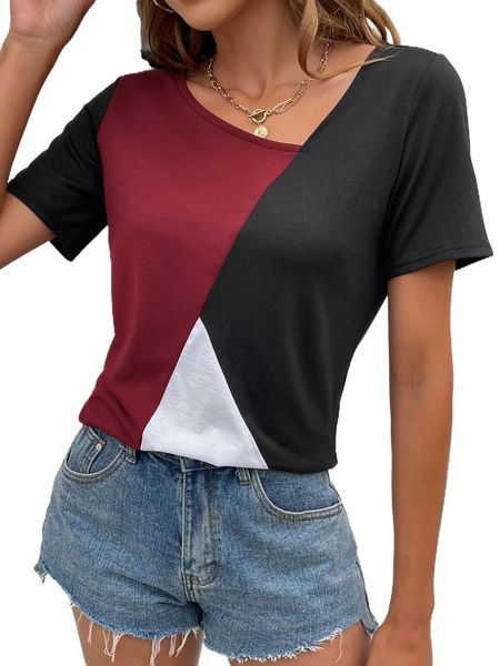 

color block asymmetrical neck tee a4hb#, White