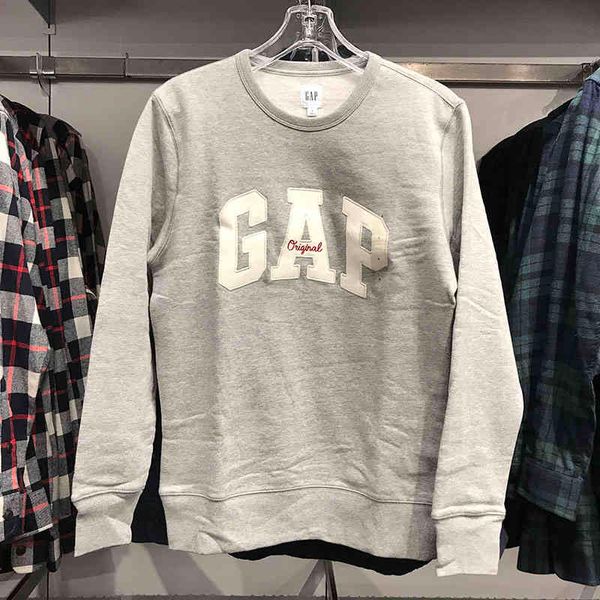 

factory outlet brand hoodie new york gap men's letter large inner plush pullover round neck versatile casual long sleeve sweater 7z7h, Black