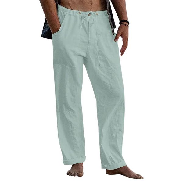 Calça masculina masculina calça de calça sólida casual comprimento completo botão solto bolso de empate