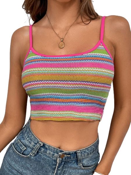 

block striped contrast binding cami v6uj#, White