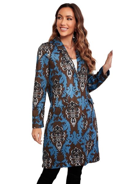 

damask print shawl collar coat k00l#, Black