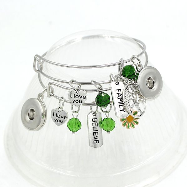 

new arrival wholesale sun flower love family life tree bracelet for women gift snap button jewelry interchangeable wire bangle, Golden;silver