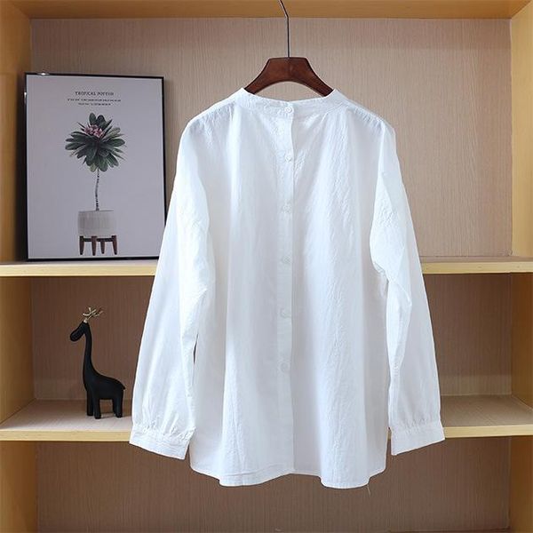 Frauenblusen Hemden Rücken Knöpfe UP einzigartiger Boutique Spitzenstich Baumwoll Design Weiß Hemd Bluse Mori Mädchen 2022 Spring FT582