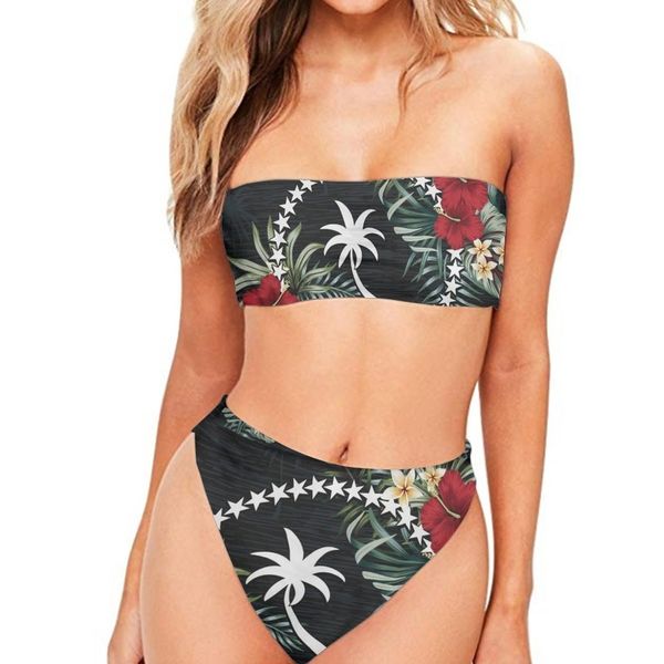 

swimwear women swimsuit bathing suits bandeau bikini set chuuk polynesian tribal print beachwear brazilian bikinis 220616, White;black