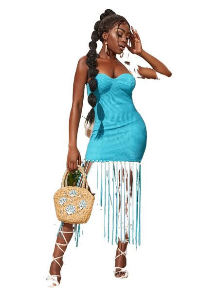 

sxy fringe hem halter dress l25p#, Black;gray