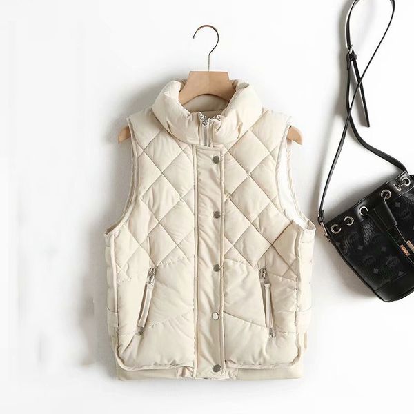 

stand collar zipper pocket womens vest autumn winter diamond cotton vest jacket female jackets autumn spring women warm 201031, Black;white
