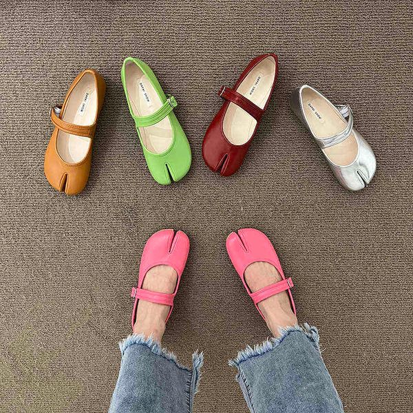 

slipper women flat split toe shoe square retro word buckle shallow mouth mary jane sandal 220622, Black