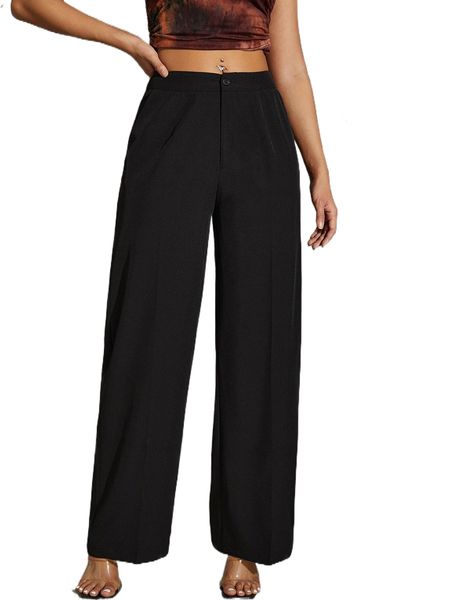 

high waist straight leg pants 731d#, Black;white