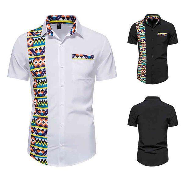 

men's casual shirts 2022 summer european men's national style short sleeve shirt youth fashion personalized lx27, White;black