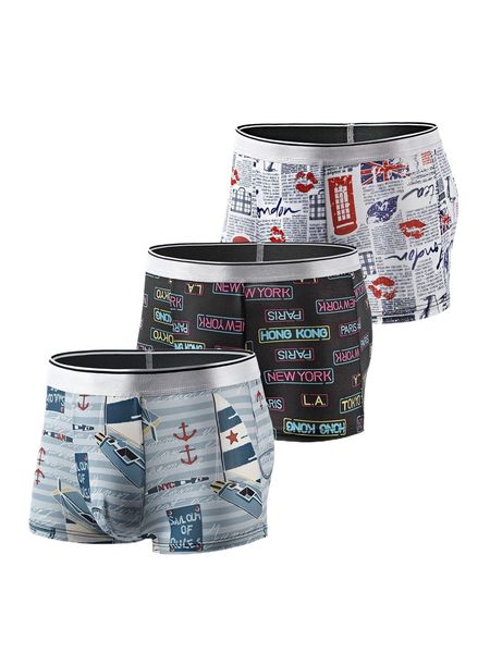 

men 3pcs letter graphic boxer brief y8et#, Black;brown