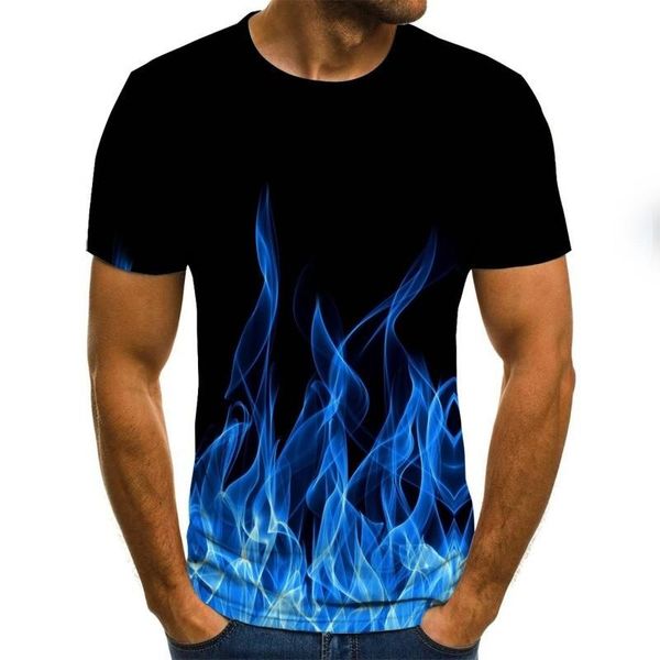 T-shirt da uomo Flaming Uomo Donna TShirt Rosso Verde Blu Fiamma Casual Tee Top Streatwear O-Collo Sconto all'ingrosso Uomo