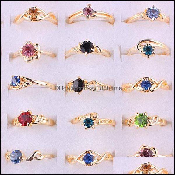 Bandringe Schmuck Großhandel 50 stücke Kristall Strass Rose Gold Farbe Frauen Ring Verlobung Hochzeit Drop Deli Dhbm6