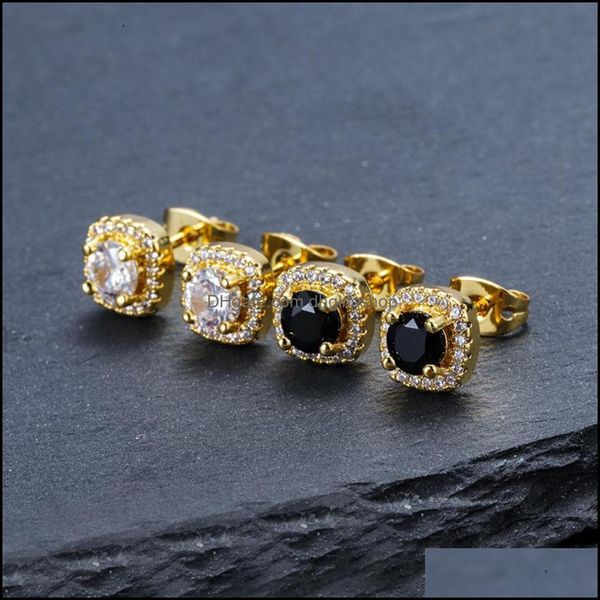 

stud earrings jewelry mens hip hop fashion round gold sier black diamond earring for men2902 drop delivery 2021 sgeky, Golden;silver