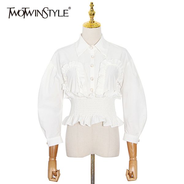 

white patchwork shirt for women lapel long sleeve tunic short blouse female spring fashion clothing 210423