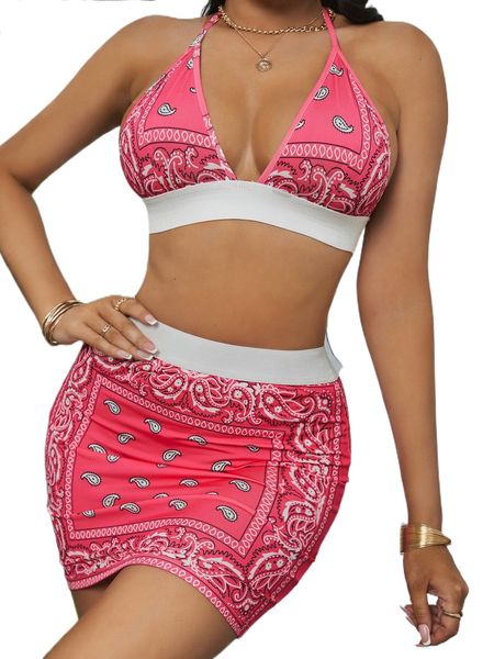 

sxy p.aisley print t.ie b.ackless h.alter & bodycon s.kirt e8lw#, White