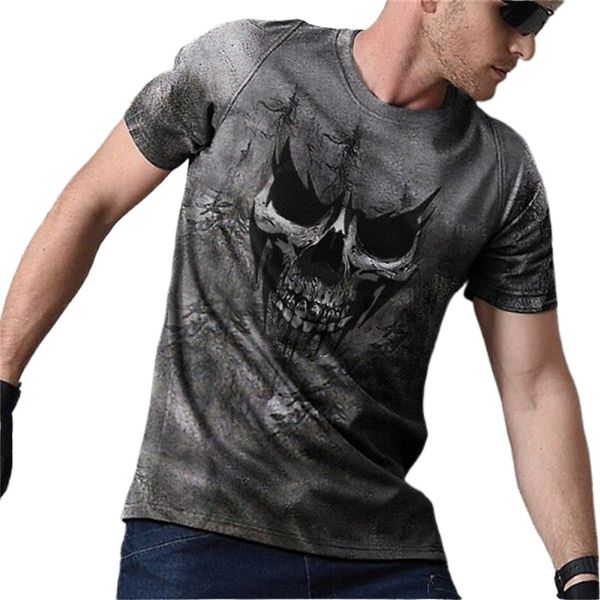 

men's tee t shirt 3d print graphic skull plus size crew neck casual daily short sleeve basic designer slim fit big and tall black / gr, White;black