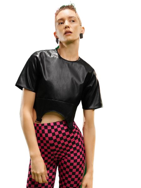 

x maysophie buckle hem crop pu leather 82yv#, White