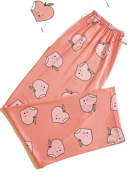 

plus cartoon graphic bow front sleep pants k7a4#, Black;white