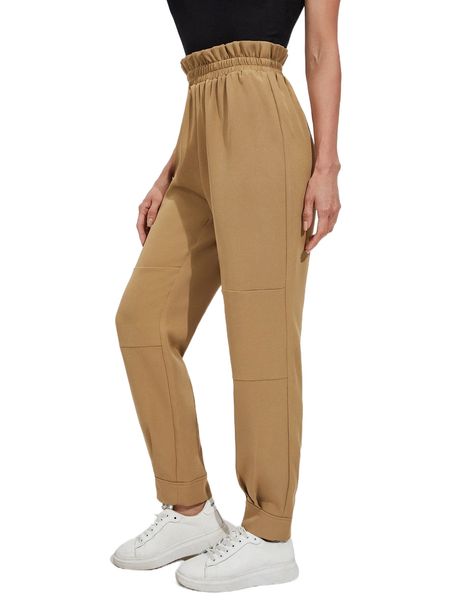 

solid paper bag waist pants a5xn#, Black;white