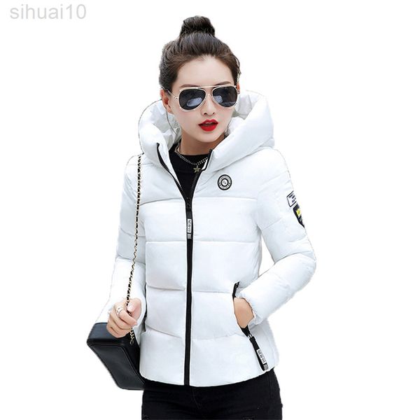 

autumn winter keep warm jacket women new white red fashion short small padded jacket hooded casual down cotton coat l220730, Black