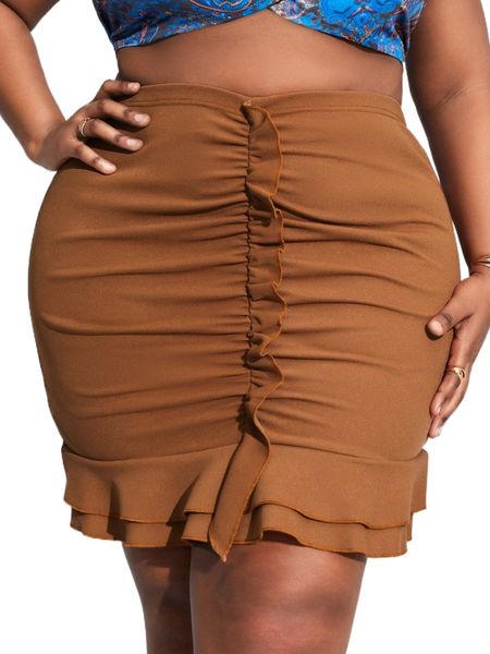 

sxy plus ruched ruffle trim bodycon skirt x550#, Black