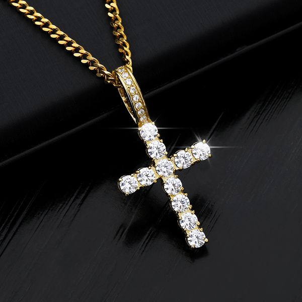 

hip hop gold color cross necklace for women mens jewelry zircon cross pendant iced out chain on the neck cz egyptian necklaces 220813, Silver