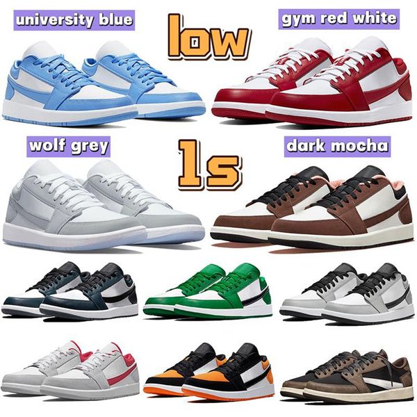 

men women jumpman 1 low retro unc 1s basketball shoes 1 university blue hyper royal court purple light smoky grey pine green shadow reverse, Black