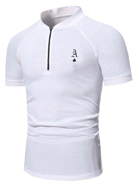 

men playing card print raglan sleeve quarter zip polo shirt 45fs#, White;black