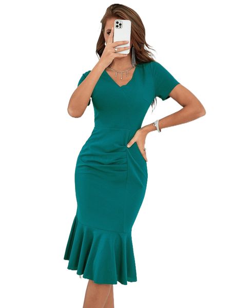 

ruched front mermaid hem dress z30v#, Black;gray