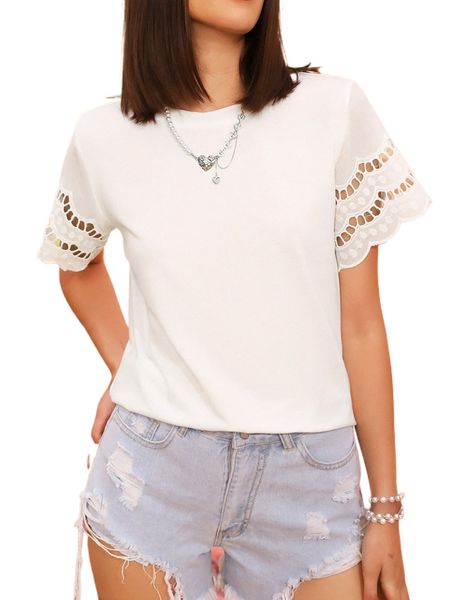 

eyelet embroidery scallop trim tee k1me#, White