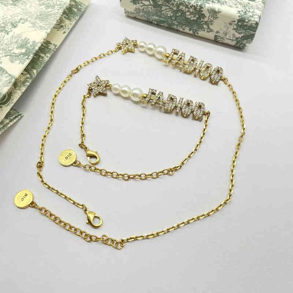

d di family new letter diamond studded pearl bracelet female choker style neck chain2022 luxury brand fashion design versatile necklace, Silver