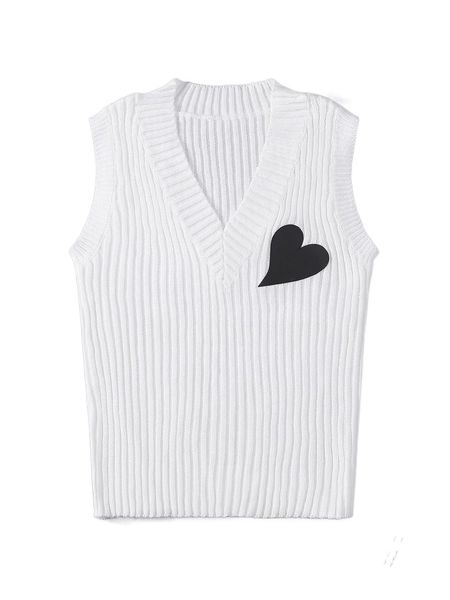 

heart patched ribbed knit sweater vest t4ed#, White;black