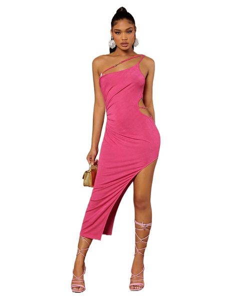 

bae one shoulder ruched cut out asymmetrical hem dress g6lw#, Black;gray