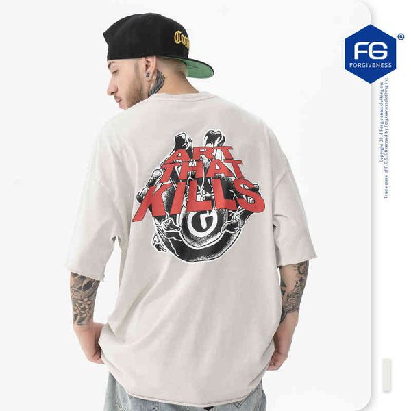 

men's t-shirts fg men's wear spring and summer fashion brand american street letter printing used round neck short sleeve t-shirt, White;black