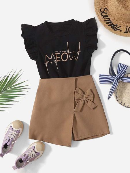 

toddler girls cartoon graphic & bow front shorts she02, White